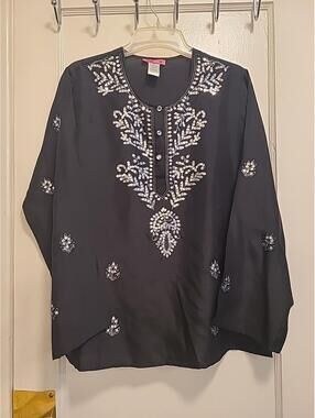 Enoughabout Me Tunic Silk  W/ Sequin Black Women's M